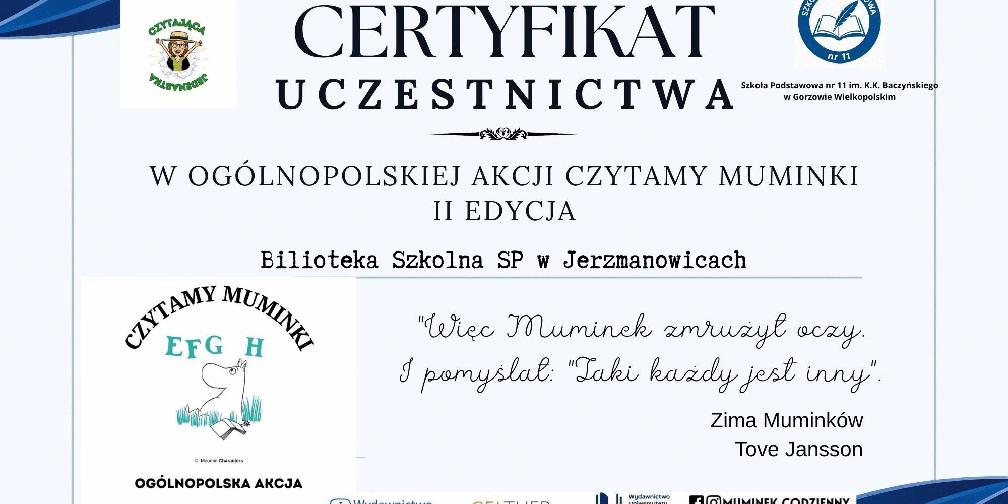 Czytamy muminki sertyfikat