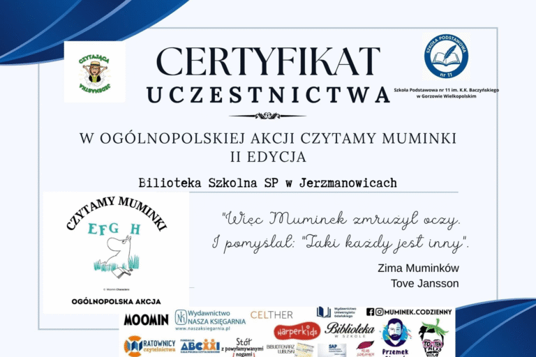 Czytamy muminki sertyfikat